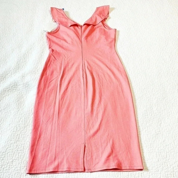 SUPERFOXX  Size L V-Neck Ruffle Midi Dress in Pink Papaya NEW! - Picture 6 of 6